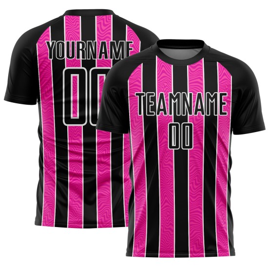 Custom Black Pink-White Line Sublimation Soccer Uniform Jersey Custom Black Pink-White Line Sublimation Soccer Uniform Jersey