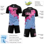 Custom Black Pink-Light Blue Spalsh Sublimation Soccer Uniform Jersey Custom Black Pink-Light Blue Spalsh Sublimation Soccer Uniform Jersey