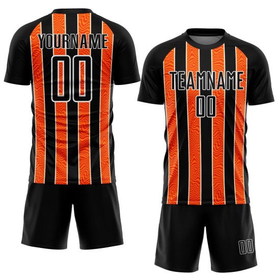 Custom Black Orange-White Line Sublimation Soccer Uniform Jersey Custom Black Orange-White Line Sublimation Soccer Uniform Jersey