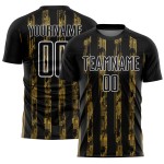 Custom Black Old Gold-White Line Sublimation Soccer Uniform Jersey Custom Black Old Gold-White Line Sublimation Soccer Uniform Jersey