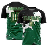 Custom Black Kelly Green-Old Gold Spalsh Sublimation Soccer Uniform Jersey Custom Black Kelly Green-Old Gold Spalsh Sublimation Soccer Uniform Jersey