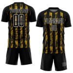 Custom Black Yellow-White Line Sublimation Soccer Uniform Jersey Custom Black Yellow-White Line Sublimation Soccer Uniform Jersey