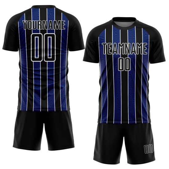 Custom Black Royal-White Line Sublimation Soccer Uniform Jersey Custom Black Royal-White Line Sublimation Soccer Uniform Jersey