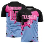 Custom Black Pink-Light Blue Spalsh Sublimation Soccer Uniform Jersey Custom Black Pink-Light Blue Spalsh Sublimation Soccer Uniform Jersey