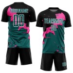 Custom Black Teal-Pink Spalsh Sublimation Soccer Uniform Jersey Custom Black Teal-Pink Spalsh Sublimation Soccer Uniform Jersey