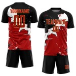 Custom Black Red-Old Gold Spalsh Sublimation Soccer Uniform Jersey Custom Black Red-Old Gold Spalsh Sublimation Soccer Uniform Jersey