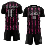 Custom Black Pink-White Line Sublimation Soccer Uniform Jersey Custom Black Pink-White Line Sublimation Soccer Uniform Jersey