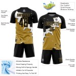 Custom Black White-Old Gold Spalsh Sublimation Soccer Uniform Jersey Custom Black White-Old Gold Spalsh Sublimation Soccer Uniform Jersey