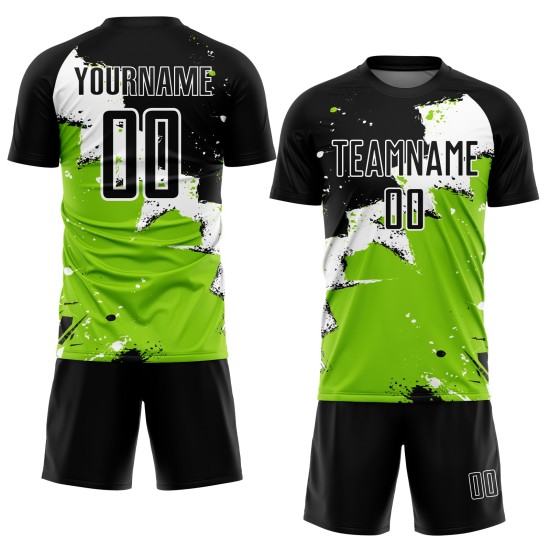 Custom Black White-Neon Green Spalsh Sublimation Soccer Uniform Jersey Custom Black White-Neon Green Spalsh Sublimation Soccer Uniform Jersey