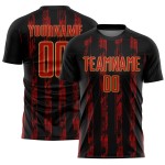 Custom Black Red-Old Gold Line Sublimation Soccer Uniform Jersey Custom Black Red-Old Gold Line Sublimation Soccer Uniform Jersey