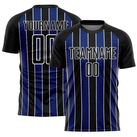 Custom Black Royal-White Line Sublimation Soccer Uniform Jersey Custom Black Royal-White Line Sublimation Soccer Uniform Jersey