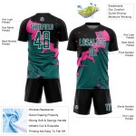 Custom Black Teal-Pink Spalsh Sublimation Soccer Uniform Jersey Custom Black Teal-Pink Spalsh Sublimation Soccer Uniform Jersey