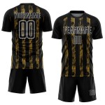 Custom Black Old Gold-White Line Sublimation Soccer Uniform Jersey Custom Black Old Gold-White Line Sublimation Soccer Uniform Jersey