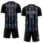 Custom Black Light Blue-White Line Sublimation Soccer Uniform Jersey Custom Black Light Blue-White Line Sublimation Soccer Uniform Jersey