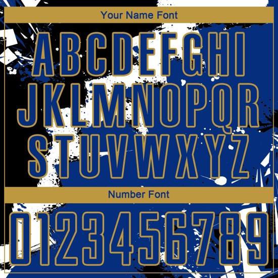 Custom Black Royal-Old Gold Spalsh Sublimation Soccer Uniform Jersey Custom Black Royal-Old Gold Spalsh Sublimation Soccer Uniform Jersey