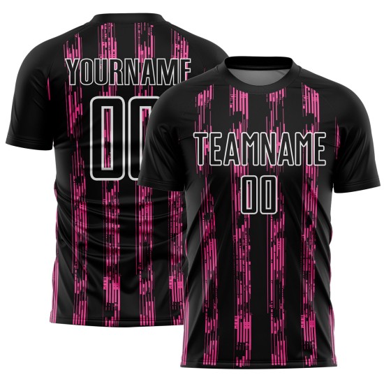 Custom Black Pink-White Line Sublimation Soccer Uniform Jersey Custom Black Pink-White Line Sublimation Soccer Uniform Jersey