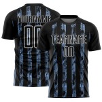 Custom Black Light Blue-White Line Sublimation Soccer Uniform Jersey Custom Black Light Blue-White Line Sublimation Soccer Uniform Jersey