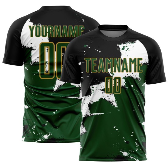 Custom Black Green-Old Gold Spalsh Sublimation Soccer Uniform Jersey Custom Black Green-Old Gold Spalsh Sublimation Soccer Uniform Jersey