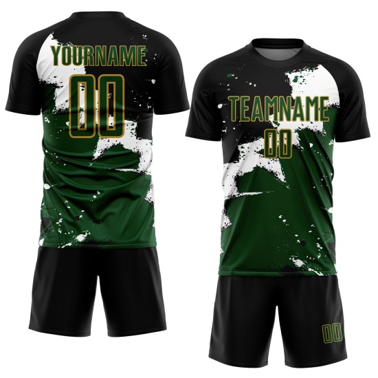 Custom Black Green-Old Gold Spalsh Sublimation Soccer Uniform Jersey Custom Black Green-Old Gold Spalsh Sublimation Soccer Uniform Jersey