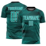 Custom Aqua Black-White Line Sublimation Soccer Uniform Jersey Custom Aqua Black-White Line Sublimation Soccer Uniform Jersey