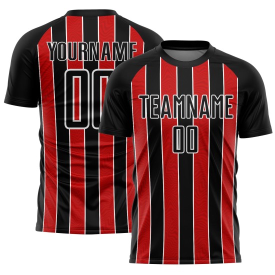 Custom Black Red-White Line Sublimation Soccer Uniform Jersey Custom Black Red-White Line Sublimation Soccer Uniform Jersey