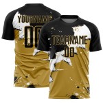 Custom Black White-Old Gold Spalsh Sublimation Soccer Uniform Jersey Custom Black White-Old Gold Spalsh Sublimation Soccer Uniform Jersey
