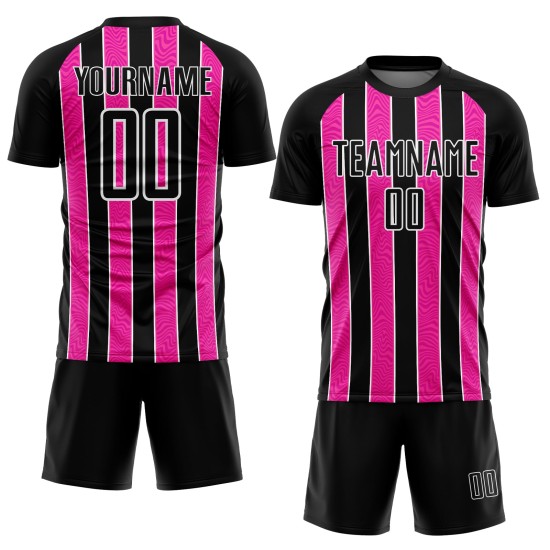 Custom Black Pink-White Line Sublimation Soccer Uniform Jersey Custom Black Pink-White Line Sublimation Soccer Uniform Jersey