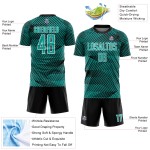 Custom Aqua Black-White Line Sublimation Soccer Uniform Jersey Custom Aqua Black-White Line Sublimation Soccer Uniform Jersey