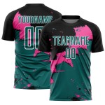 Custom Black Teal-Pink Spalsh Sublimation Soccer Uniform Jersey Custom Black Teal-Pink Spalsh Sublimation Soccer Uniform Jersey