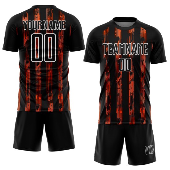 Custom Black Orange-White Line Sublimation Soccer Uniform Jersey Custom Black Orange-White Line Sublimation Soccer Uniform Jersey
