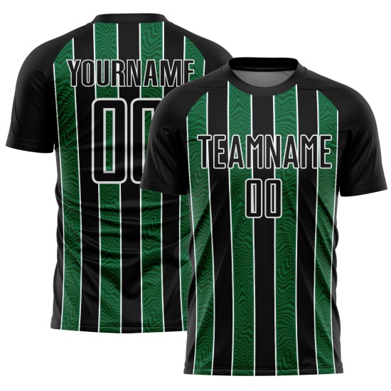 Custom Black Kelly Green-White Line Sublimation Soccer Uniform Jersey Custom Black Kelly Green-White Line Sublimation Soccer Uniform Jersey