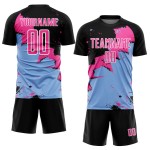 Custom Black Pink-Light Blue Spalsh Sublimation Soccer Uniform Jersey Custom Black Pink-Light Blue Spalsh Sublimation Soccer Uniform Jersey