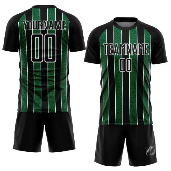 Custom Black Kelly Green-White Line Sublimation Soccer Uniform Jersey Custom Black Kelly Green-White Line Sublimation Soccer Uniform Jersey