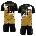 Custom Black White-Old Gold Spalsh Sublimation Soccer Uniform Jersey Custom Black White-Old Gold Spalsh Sublimation Soccer Uniform Jersey
