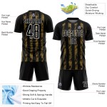Custom Black Old Gold-White Line Sublimation Soccer Uniform Jersey Custom Black Old Gold-White Line Sublimation Soccer Uniform Jersey