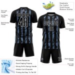 Custom Black Light Blue-White Line Sublimation Soccer Uniform Jersey Custom Black Light Blue-White Line Sublimation Soccer Uniform Jersey