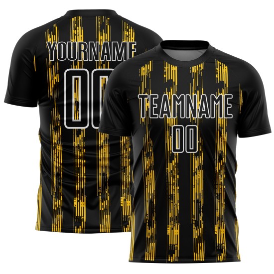 Custom Black Yellow-White Line Sublimation Soccer Uniform Jersey Custom Black Yellow-White Line Sublimation Soccer Uniform Jersey